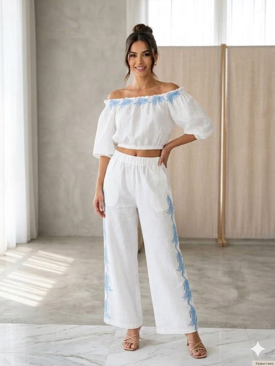 Azure Breeze Embroidered Two-Piece Set
