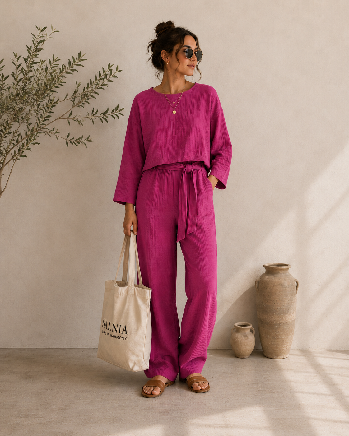Batwing Sleeve Blouse & Trousers Set