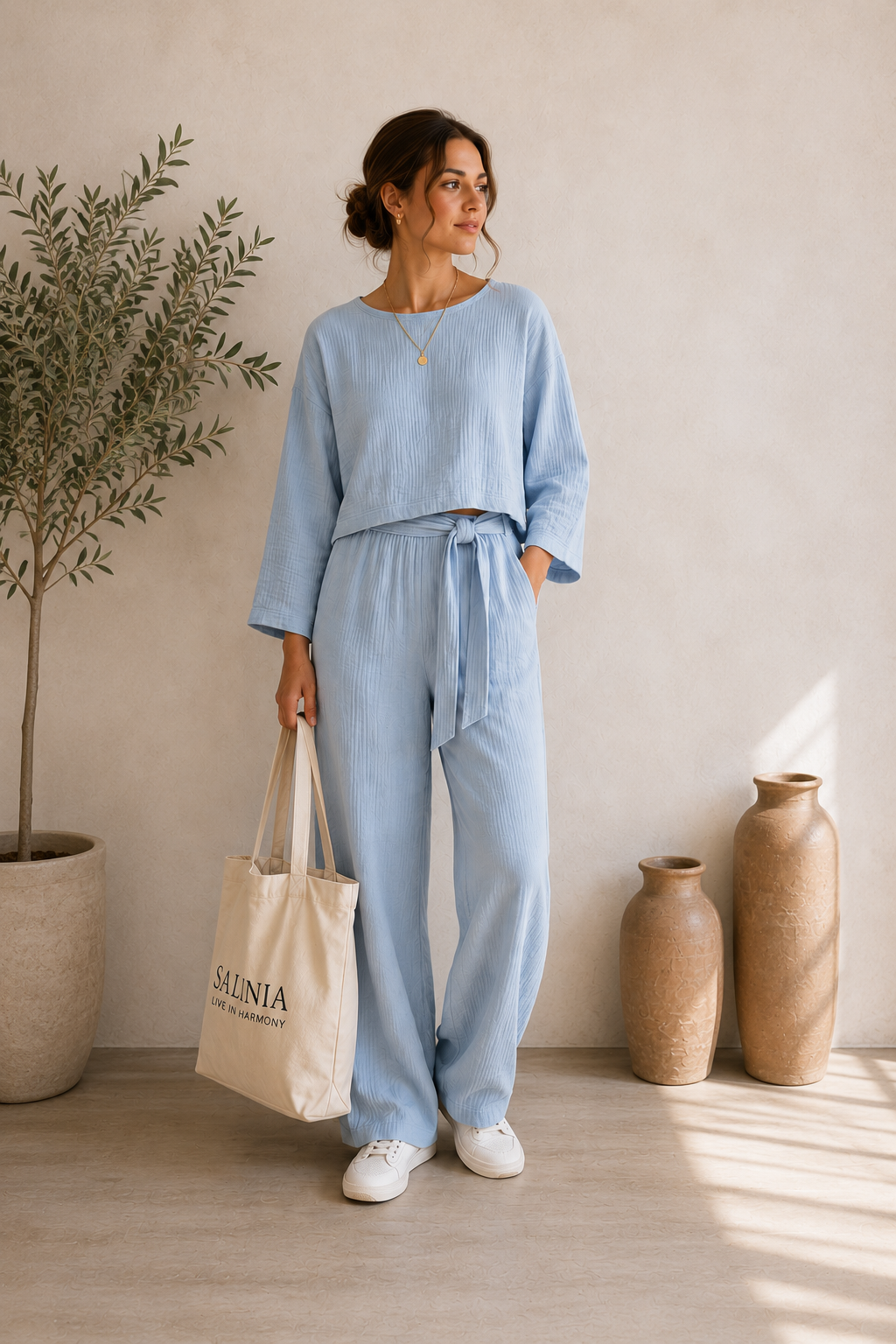 Batwing Sleeve Blouse & Trousers Set