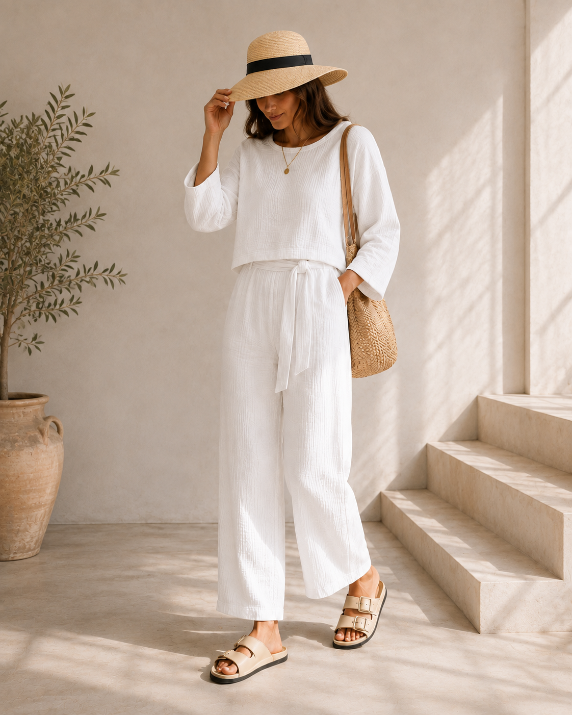 Batwing Sleeve Blouse & Trousers Set