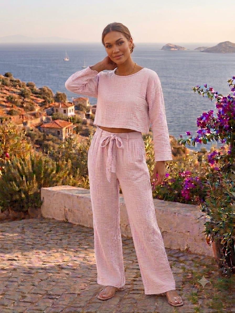 Batwing Sleeve Blouse & Trousers Set