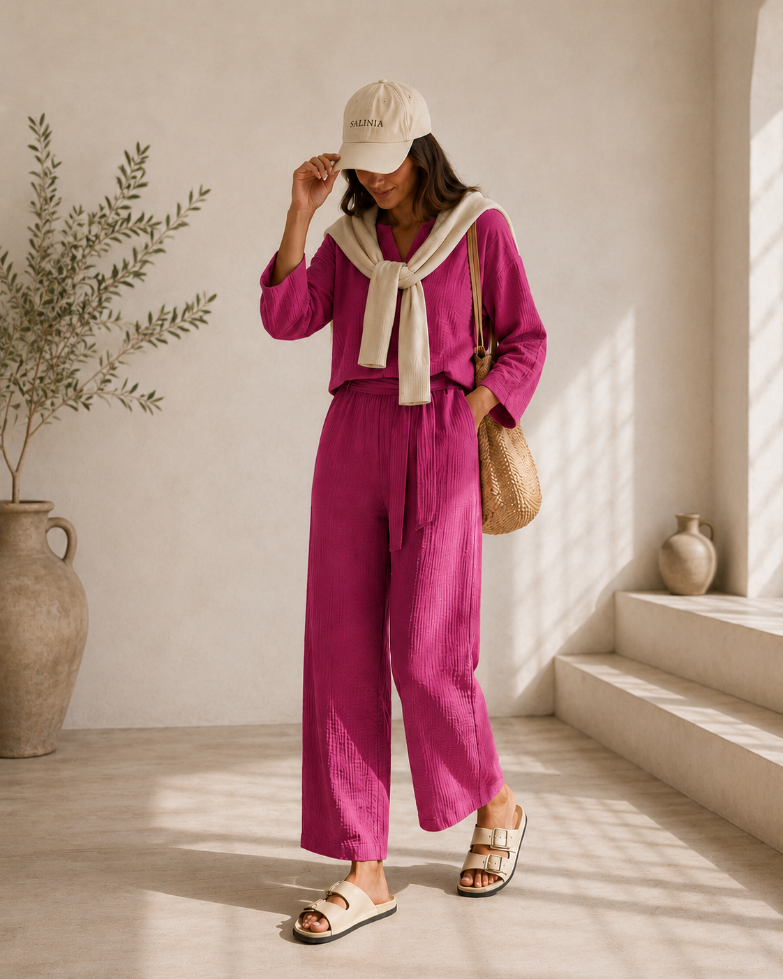 Batwing Sleeve Blouse & Trousers Set