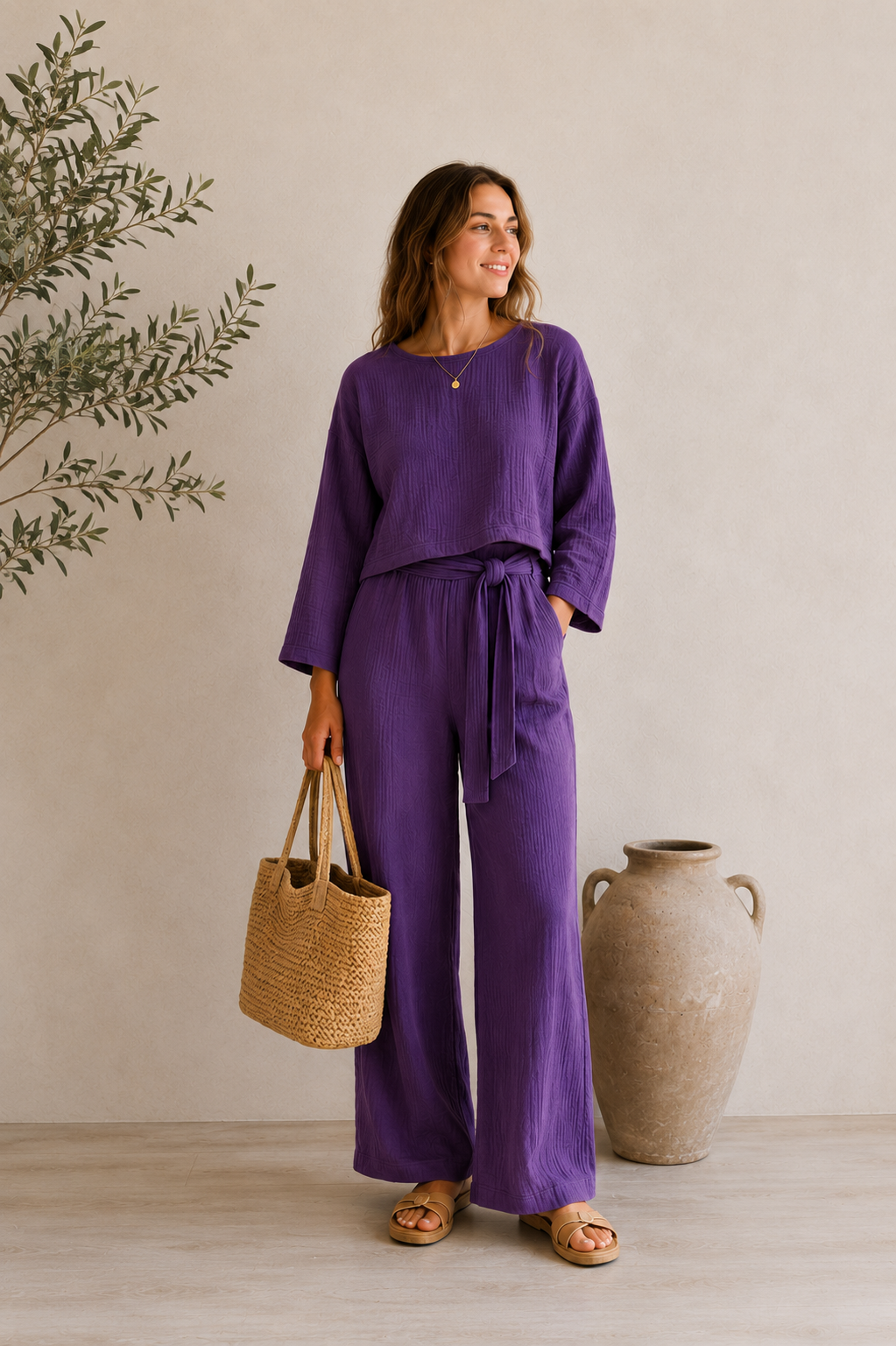 Batwing Sleeve Blouse & Trousers Set