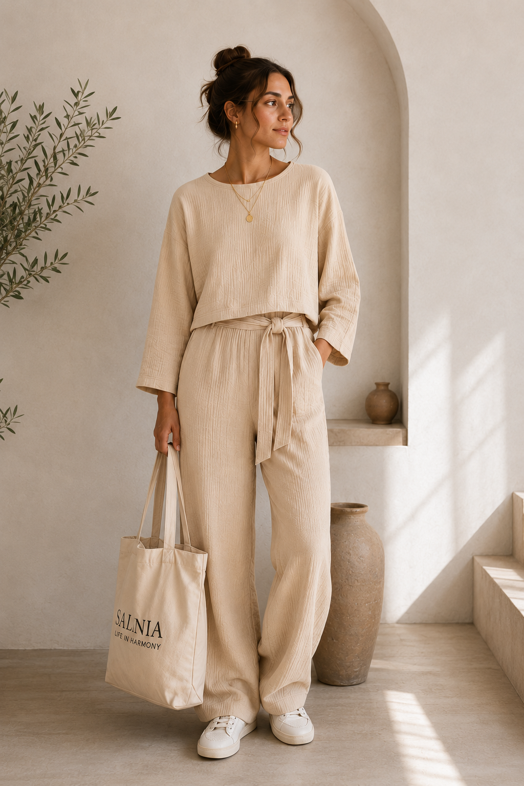 Batwing Sleeve Blouse & Trousers Set