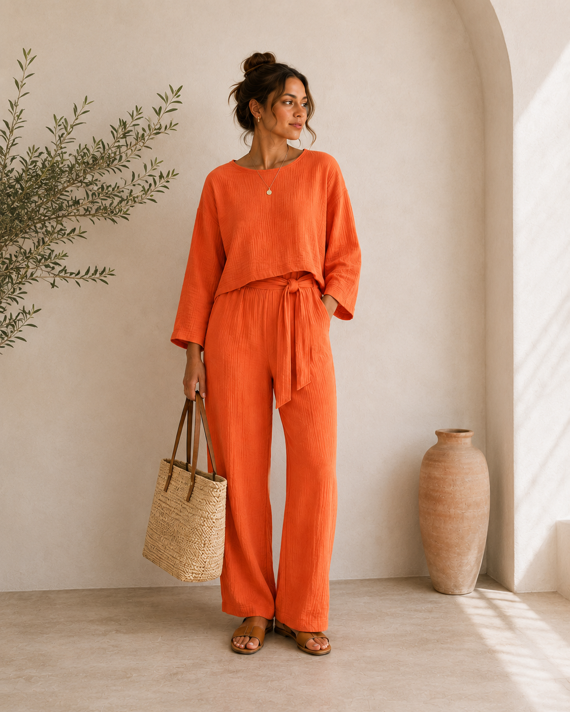 Batwing Sleeve Blouse & Trousers Set