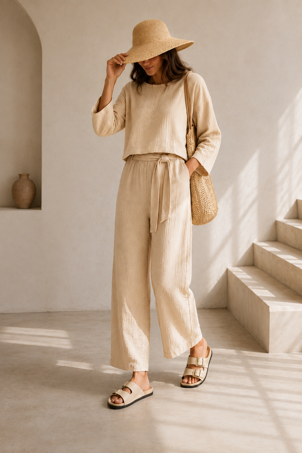 Batwing Sleeve Blouse & Trousers Set